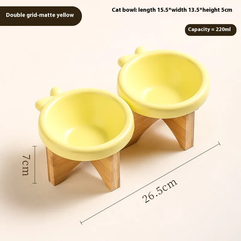 Porcelain cat bowl in matte purple single-grid design on a flat surface