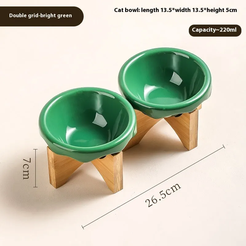 Porcelain cat bowl in matte purple single-grid design on a flat surface
