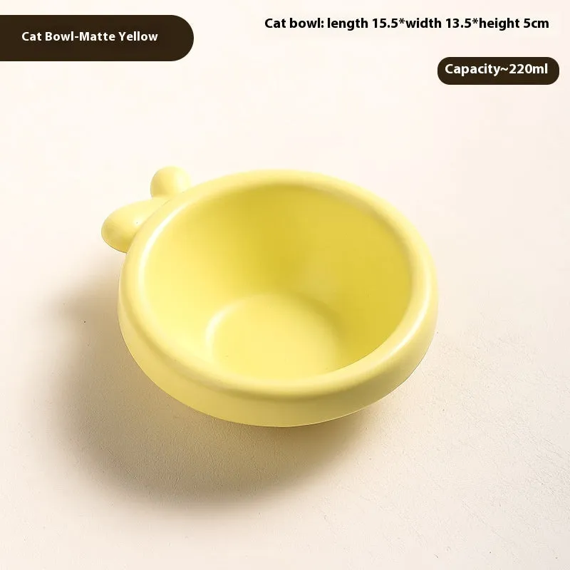 Porcelain cat bowl in matte purple single-grid design on a flat surface