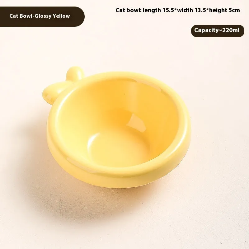 Porcelain cat bowl in matte purple single-grid design on a flat surface