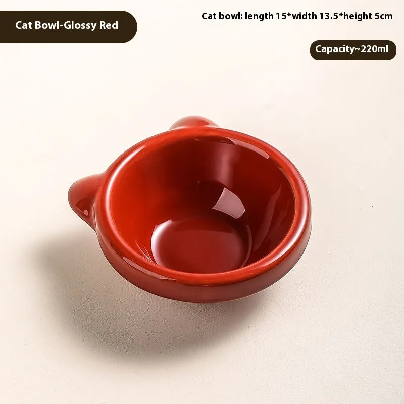Porcelain cat bowl in matte purple single-grid design on a flat surface