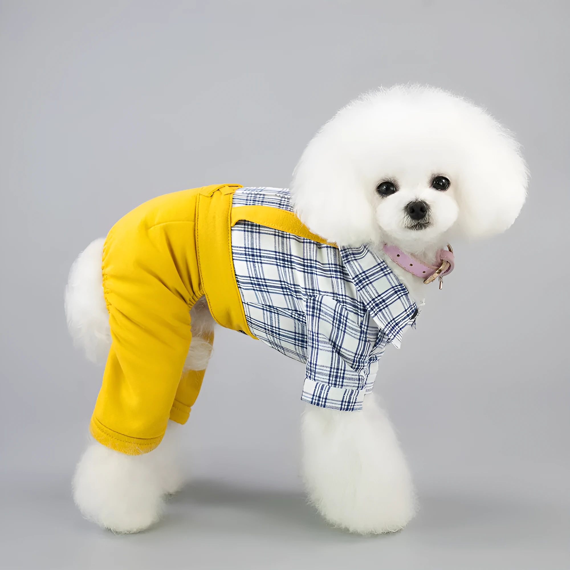 Cotton dog clothing in yellow and khaki for spring and summer, sizes XS to XXL