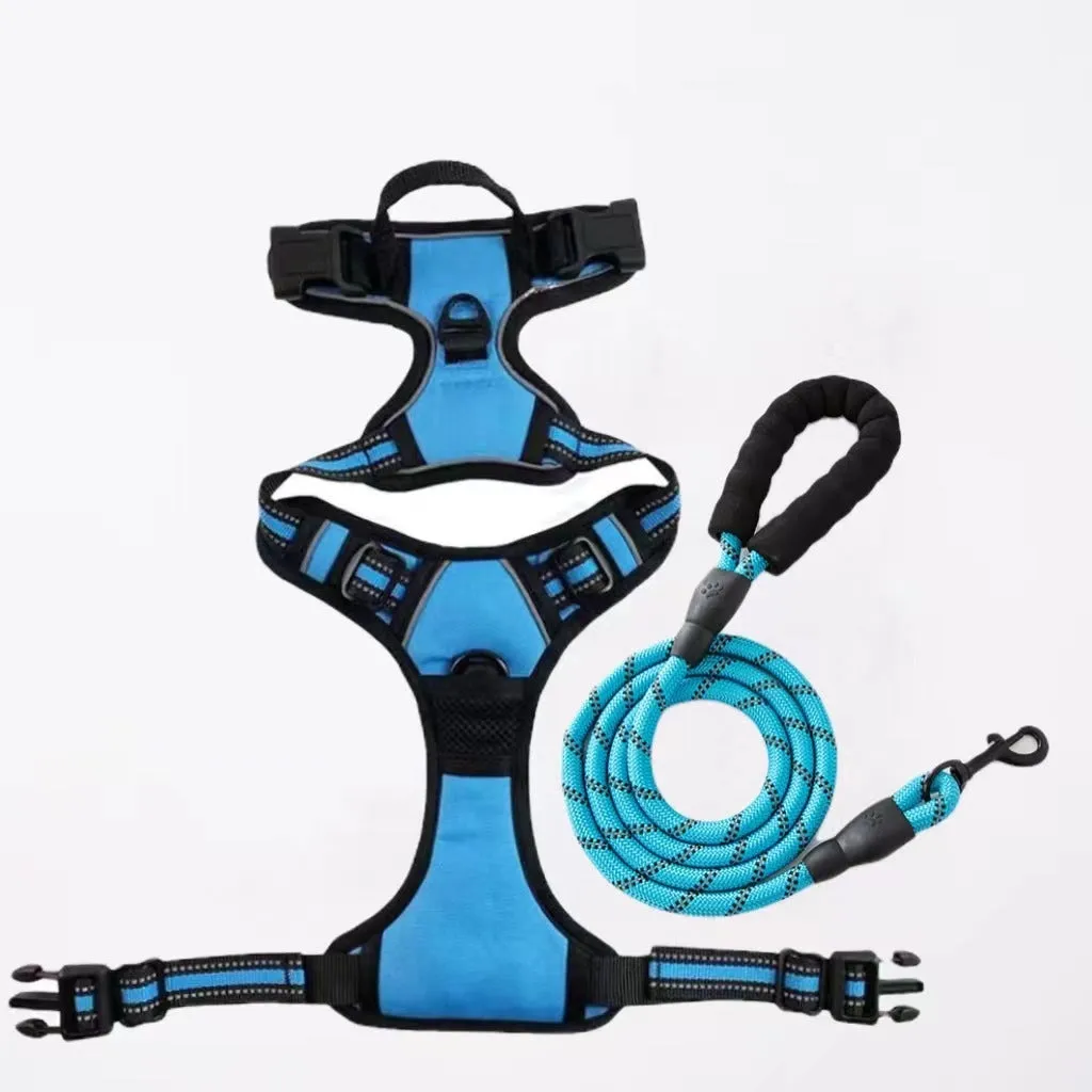 Nylon dog rope in black with chest and back design and 1.5 metre rope