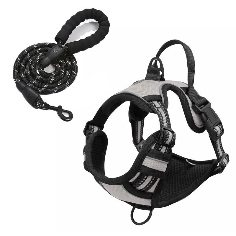 Nylon dog rope in black with chest and back design and 1.5 metre rope
