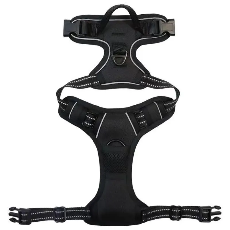 Nylon dog rope in black with chest and back design and 1.5 metre rope