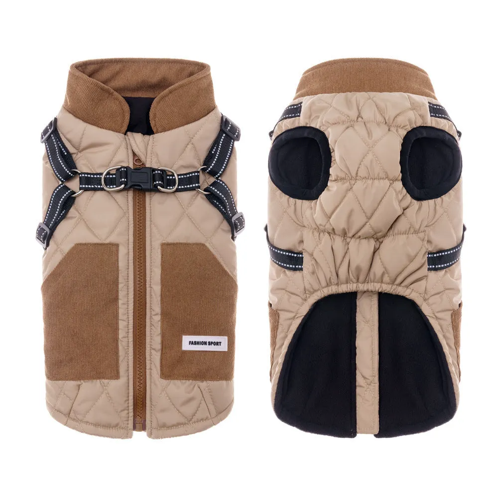 Autumn winter waterproof thickened pet coat for small dogs in khaki colour with polyester fabric