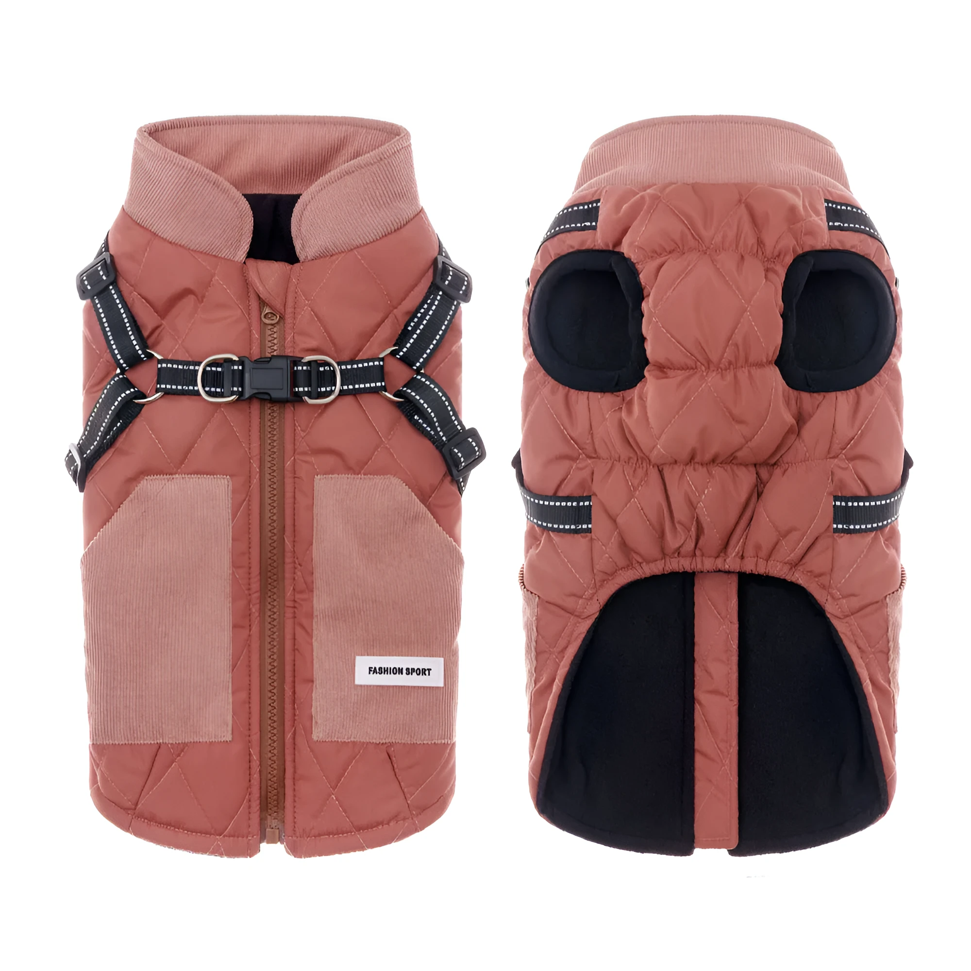 Autumn winter waterproof thickened pet coat for small dogs in khaki colour with polyester fabric