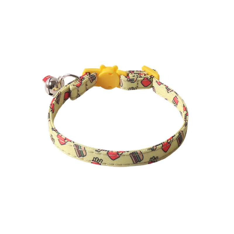 Peach skin fabric pet collar with metal accessories, 28cm long, in dinosaur or cake design