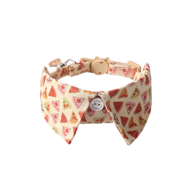 Peach skin fabric pet collar with metal accessories, 28cm long, in dinosaur or cake design