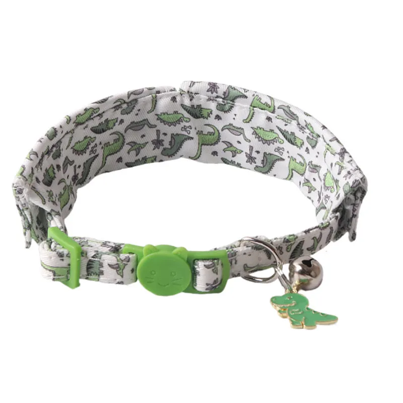 Peach skin fabric pet collar with metal accessories, 28cm long, in dinosaur or cake design