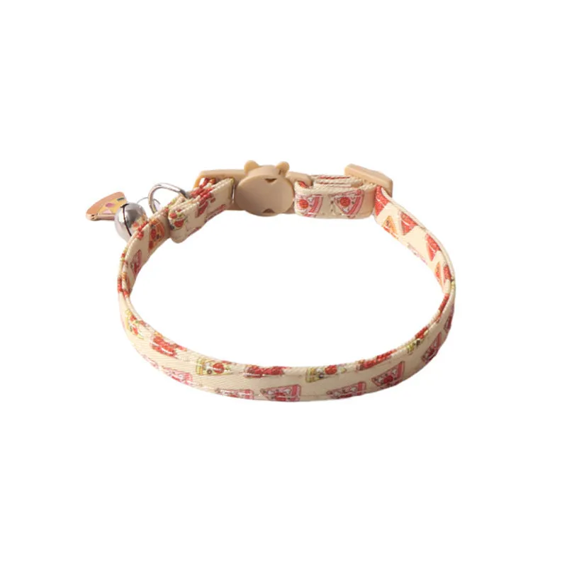 Peach skin fabric pet collar with metal accessories, 28cm long, in dinosaur or cake design