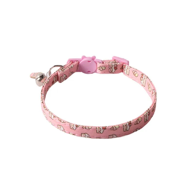 Peach skin fabric pet collar with metal accessories, 28cm long, in dinosaur or cake design