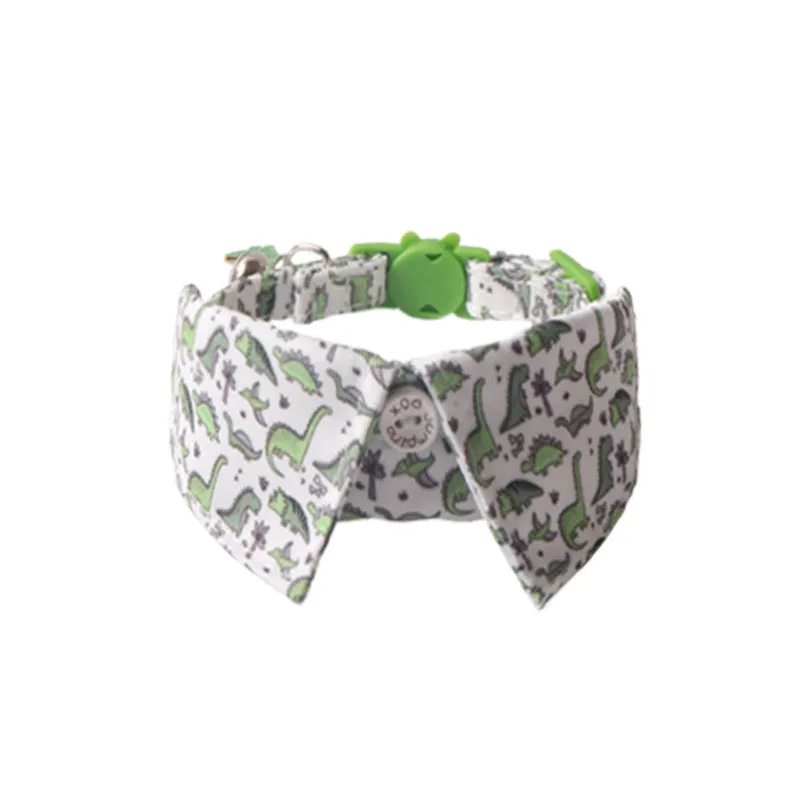 Peach skin fabric pet collar with metal accessories, 28cm long, in dinosaur or cake design