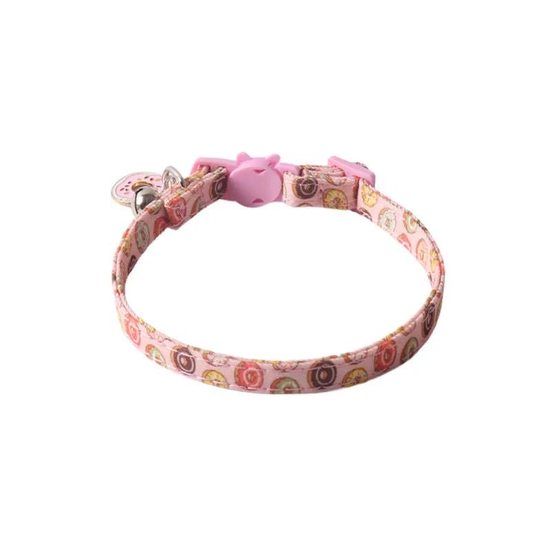 Peach skin fabric pet collar with metal accessories, 28cm long, in dinosaur or cake design