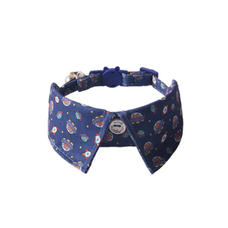 Peach skin fabric pet collar with metal accessories, 28cm long, in dinosaur or cake design