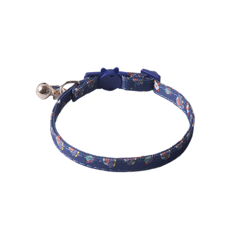 Peach skin fabric pet collar with metal accessories, 28cm long, in dinosaur or cake design