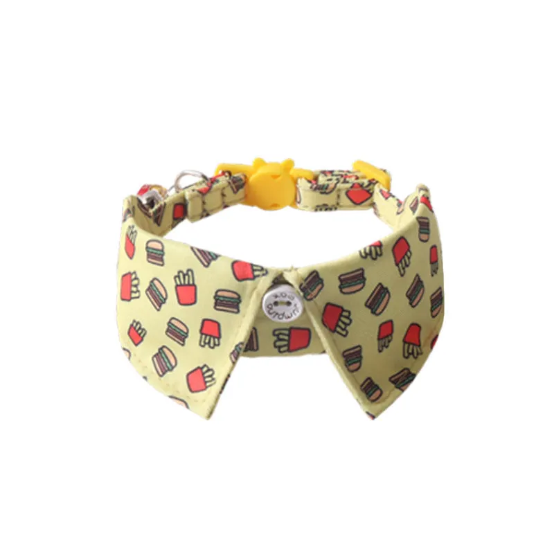 Peach skin fabric pet collar with metal accessories, 28cm long, in dinosaur or cake design