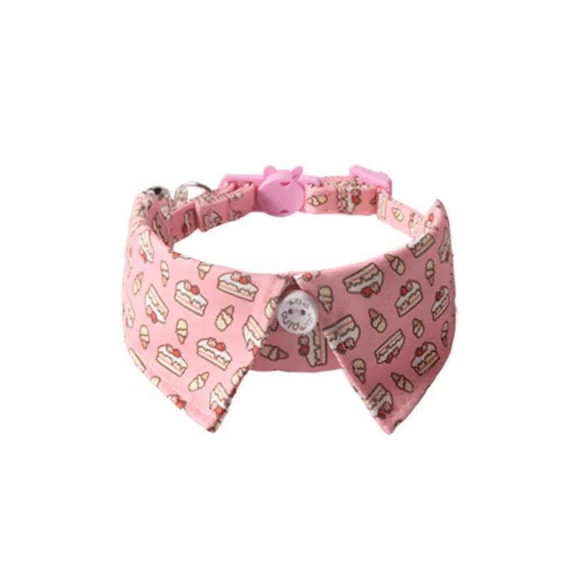 Peach skin fabric pet collar with metal accessories, 28cm long, in dinosaur or cake design