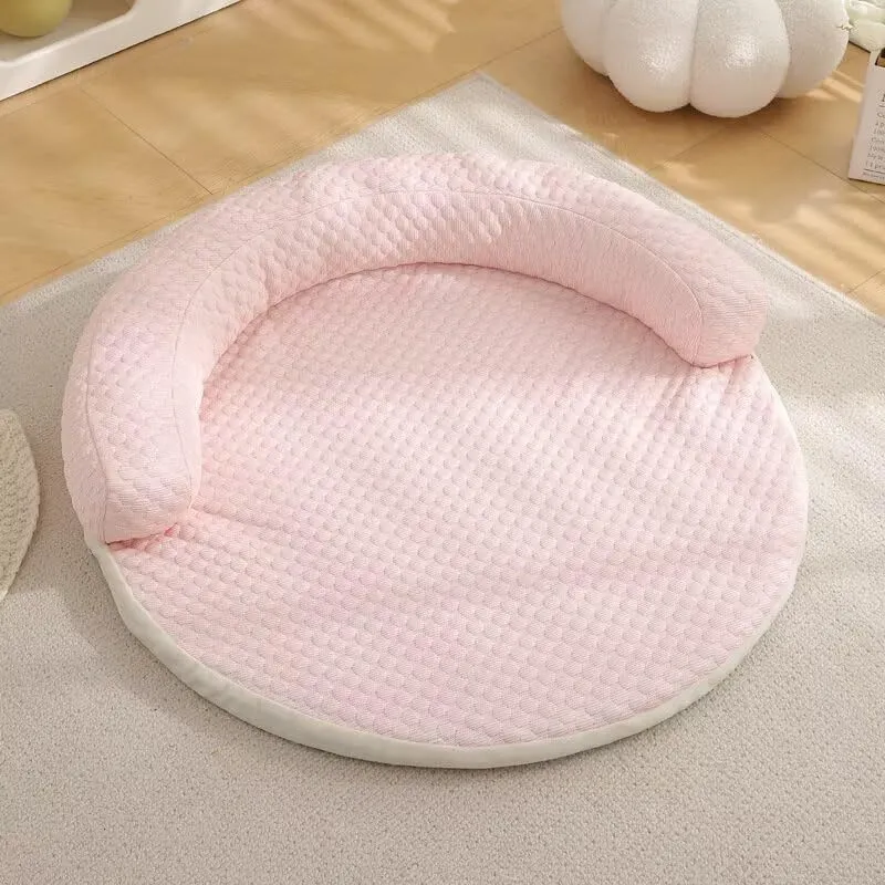 Cotton cooling dog bed mat in blue, available in sizes 50cm to 110cm