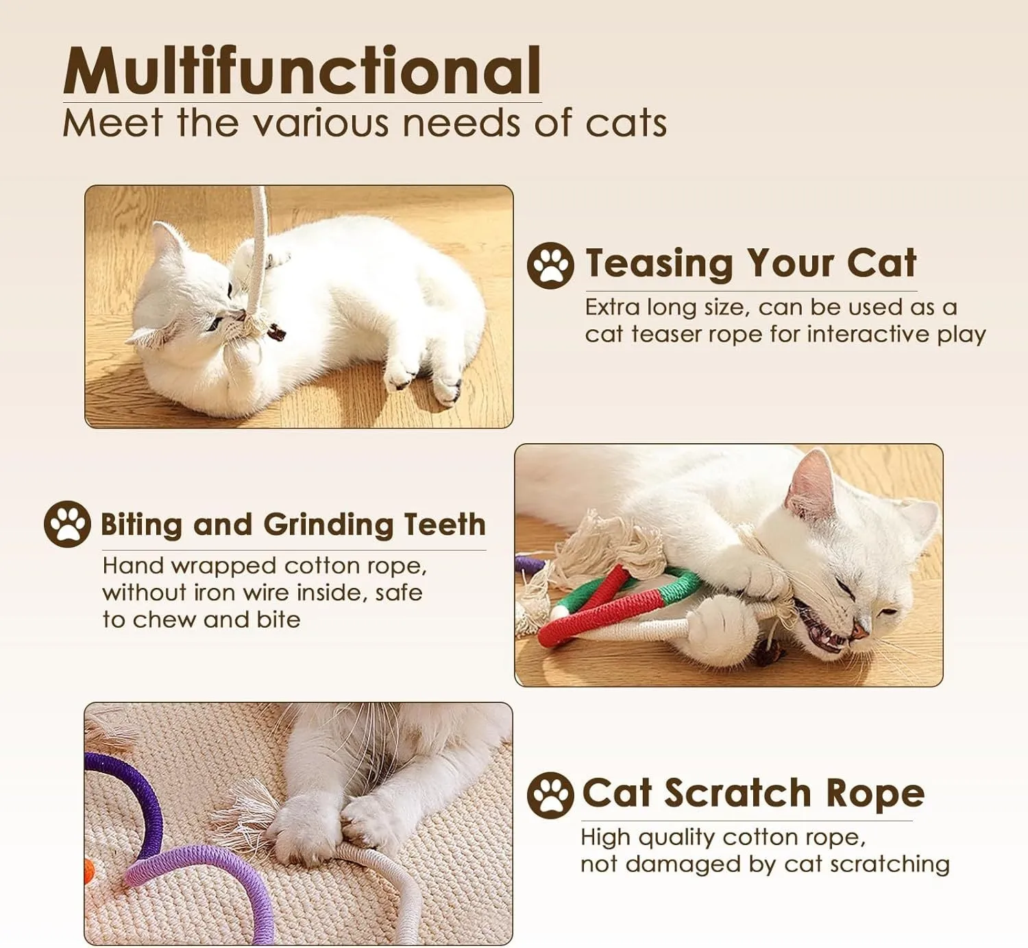 27.6-inch cotton rope cat toy with silvervine fruit in green colour on white background