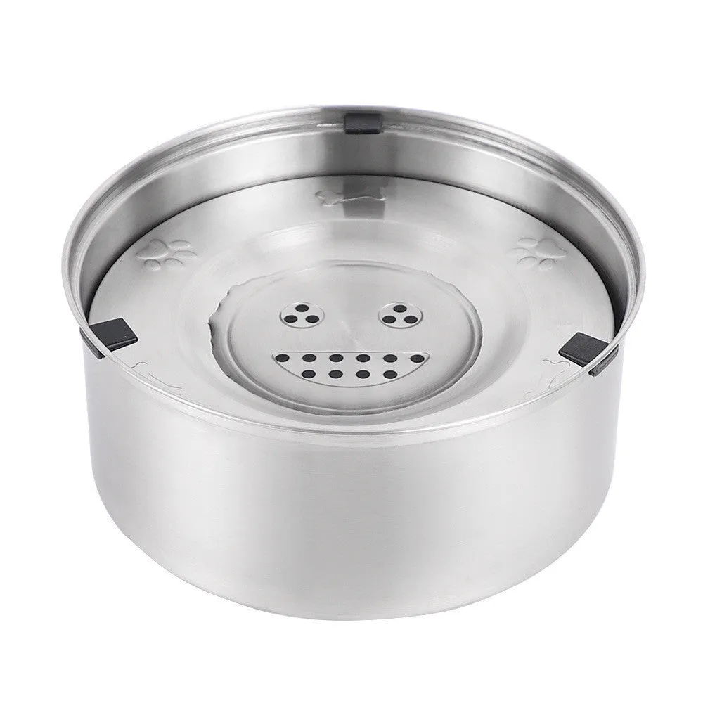Silver stainless steel large capacity pet drinking water bowl for dogs and cats, 1L size shown
