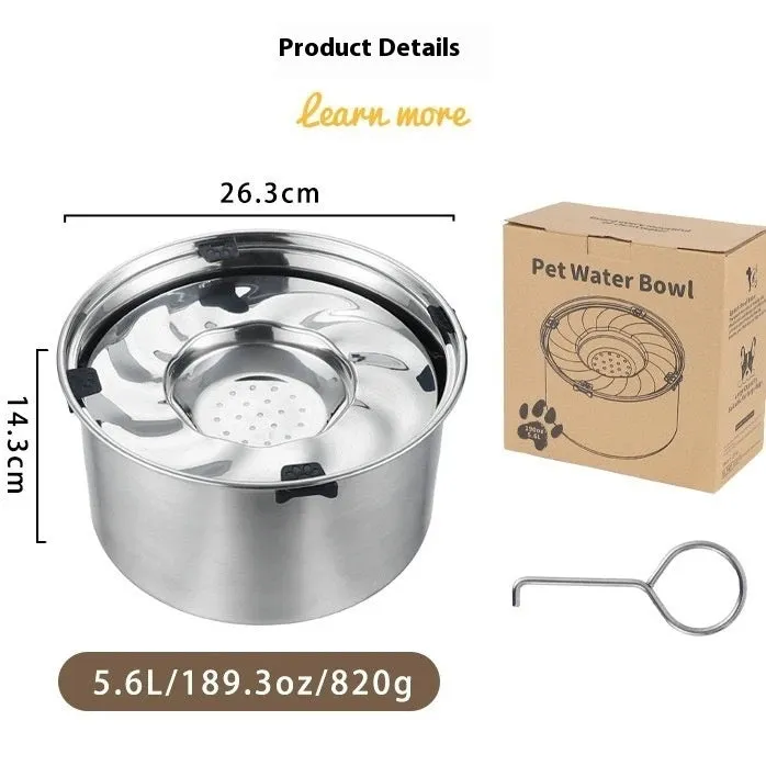 Silver stainless steel large capacity pet drinking water bowl for dogs and cats, 1L size shown