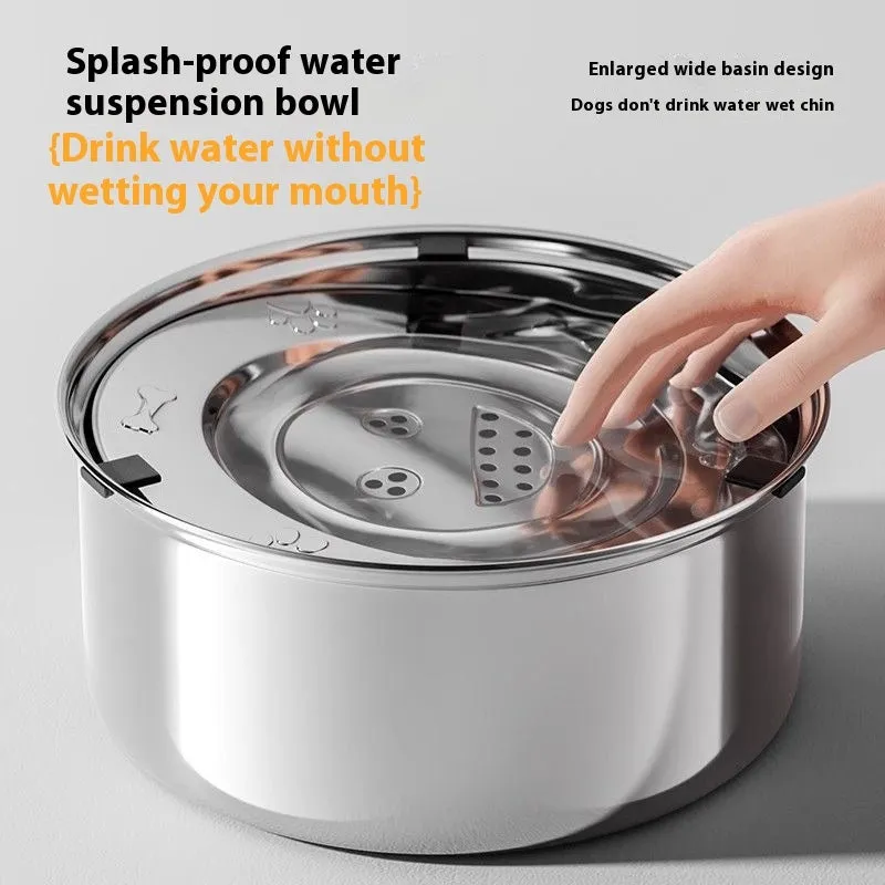 Silver stainless steel large capacity pet drinking water bowl for dogs and cats, 1L size shown