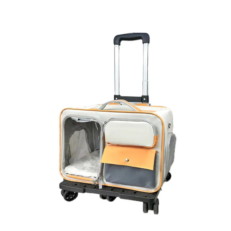 32L Oxford fabric pet trolley cat backpack with wheels in solid colour