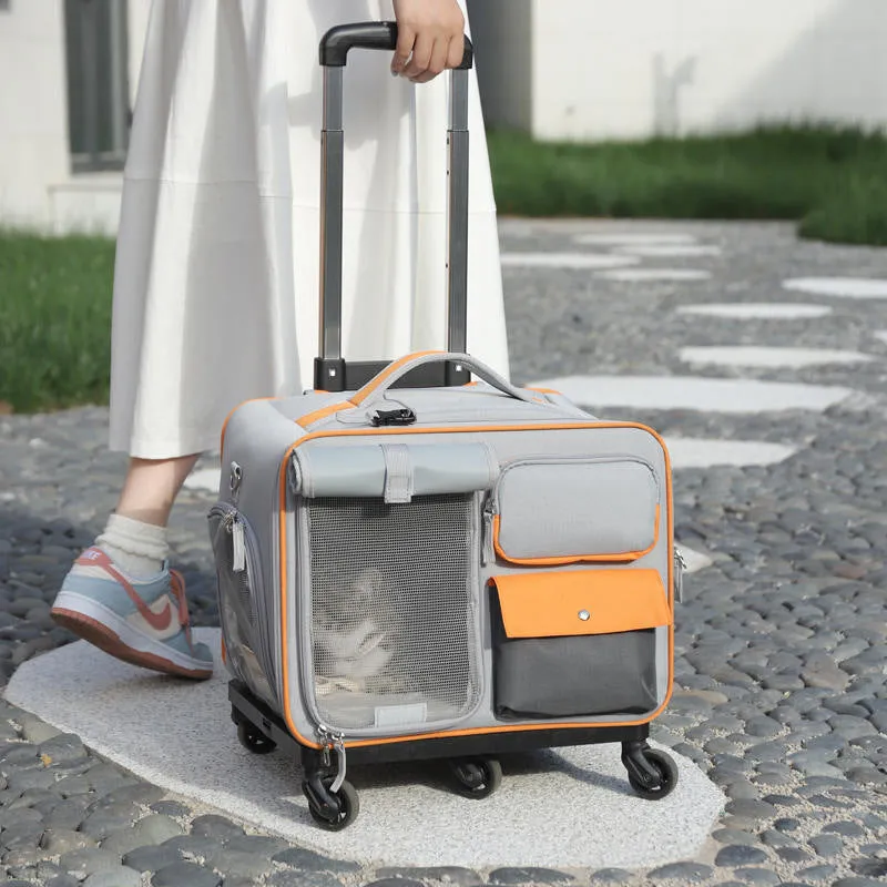 32L Oxford fabric pet trolley cat backpack with wheels in solid colour