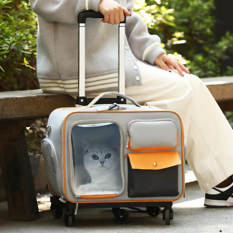 32L Oxford fabric pet trolley cat backpack with wheels in solid colour