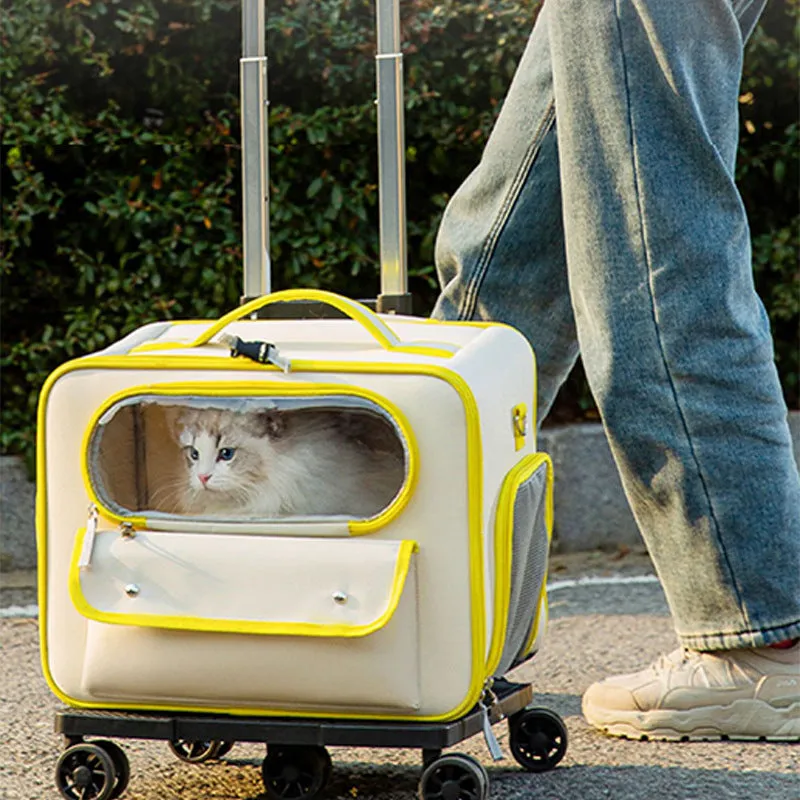 32L Oxford fabric pet trolley cat backpack with wheels in solid colour