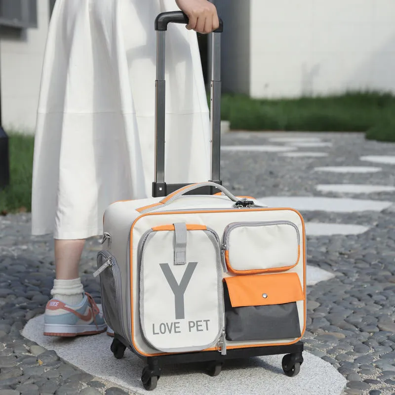 32L Oxford fabric pet trolley cat backpack with wheels in solid colour
