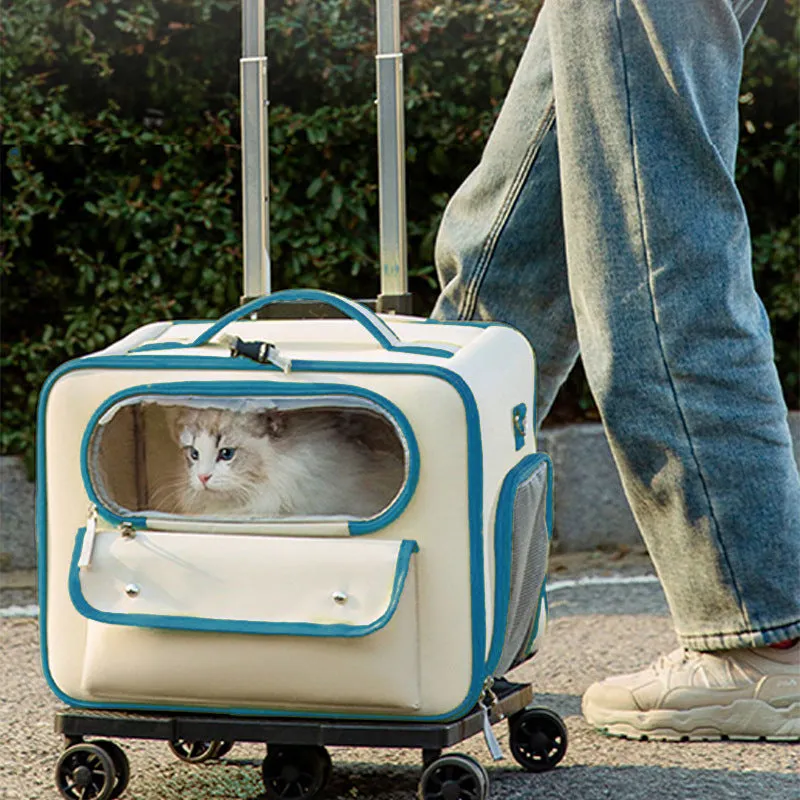 32L Oxford fabric pet trolley cat backpack with wheels in solid colour