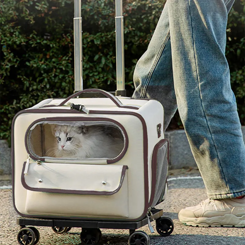 32L Oxford fabric pet trolley cat backpack with wheels in solid colour