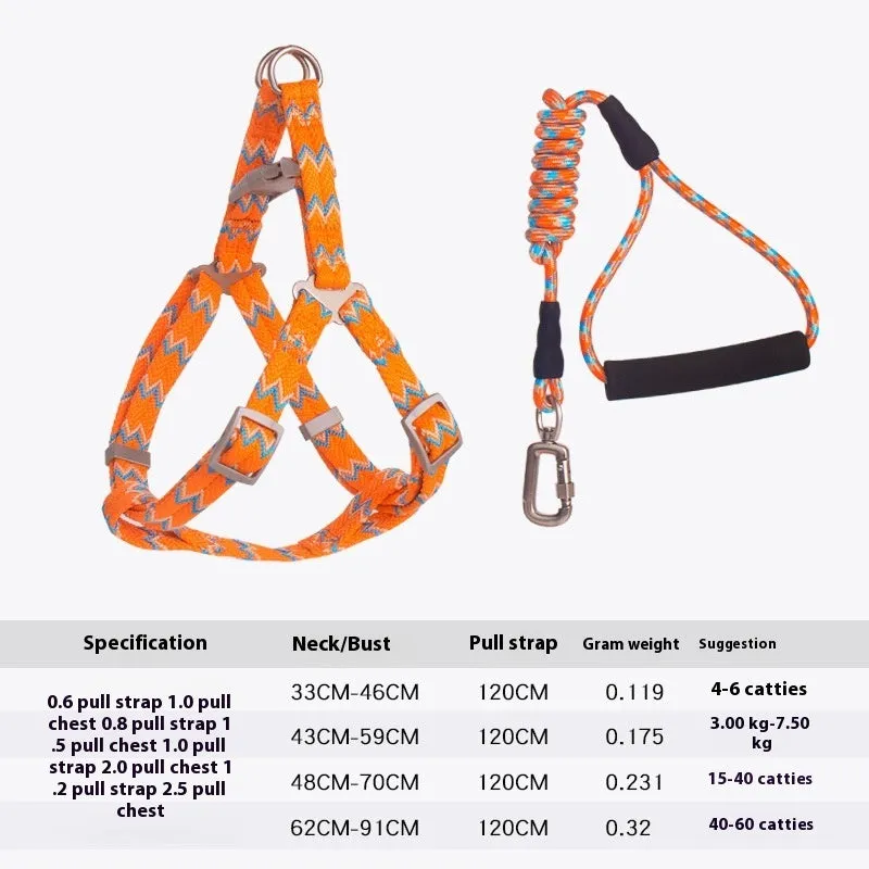 Pet climbing harness in blue nylon with foam handle and circular rope, laid flat