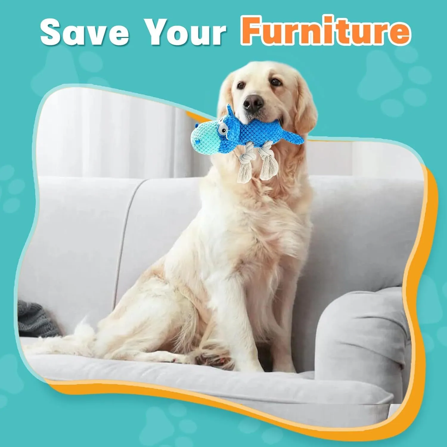 Blue plush dog toy with reinforced seams for aggressive chewers, designed for large breeds like Labrador Retrievers