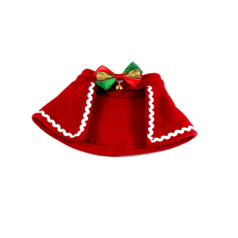 Christmas pet costume set with double-sided velvet cloak and hat on a small dog