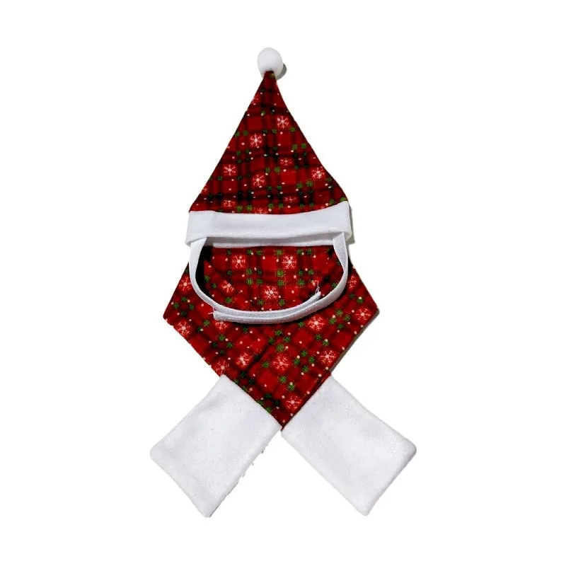 Christmas pet costume set with double-sided velvet cloak and hat on a small dog