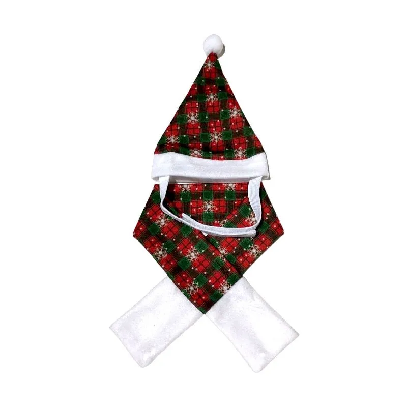 Christmas pet costume set with double-sided velvet cloak and hat on a small dog