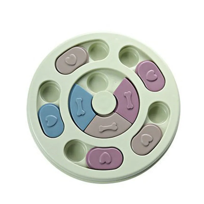 Blue dog puzzle toy with sliding parts on a wooden floor, suitable for small dogs and cats