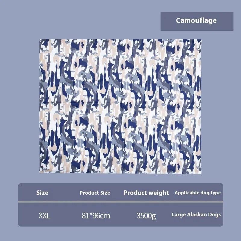 Sapphire blue cool gel summer pet ice mat made from PVC composite fabric, 50x90cm size, with dog lying on it