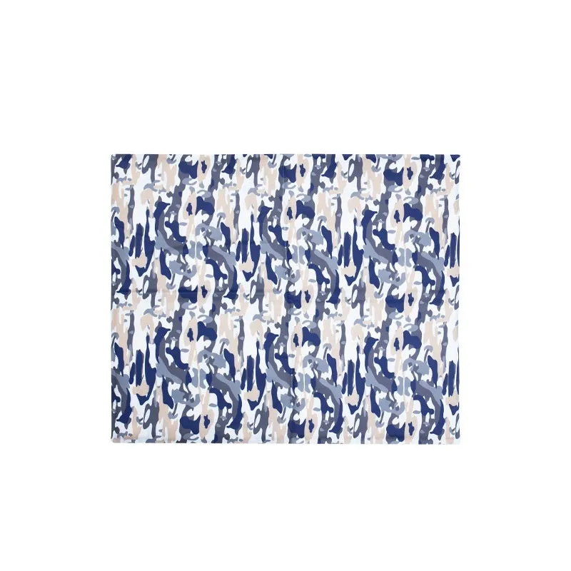 Sapphire blue cool gel summer pet ice mat made from PVC composite fabric, 50x90cm size, with dog lying on it