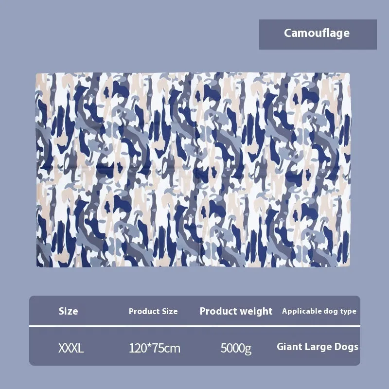 Sapphire blue cool gel summer pet ice mat made from PVC composite fabric, 50x90cm size, with dog lying on it