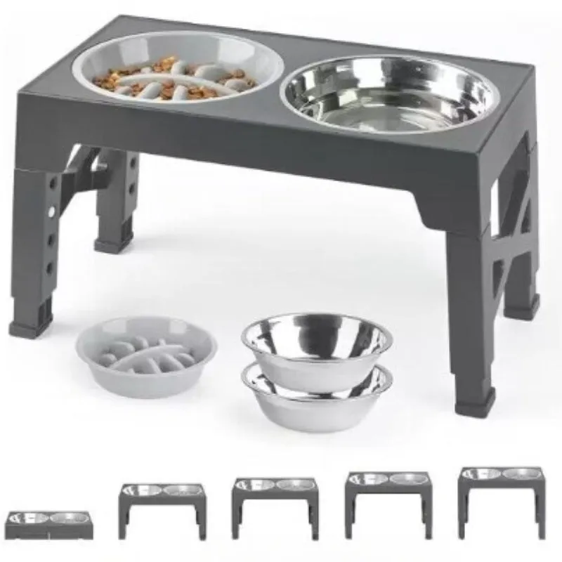 Black plastic lifting feeding bowl with stainless steel slow feeding bowl for medium to large dogs