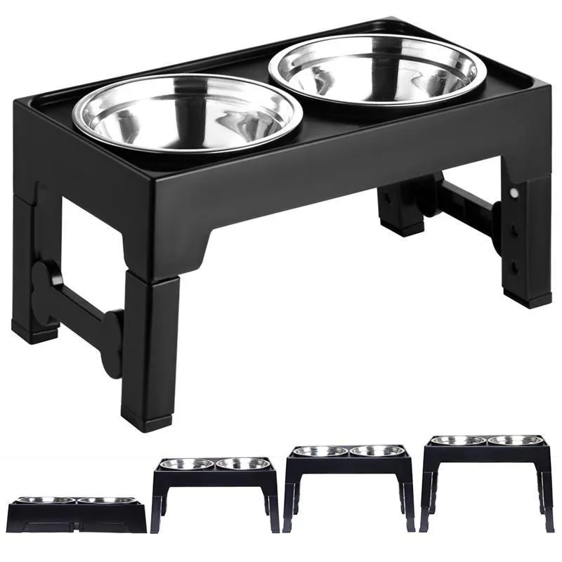 Black plastic lifting feeding bowl with stainless steel slow feeding bowl for medium to large dogs