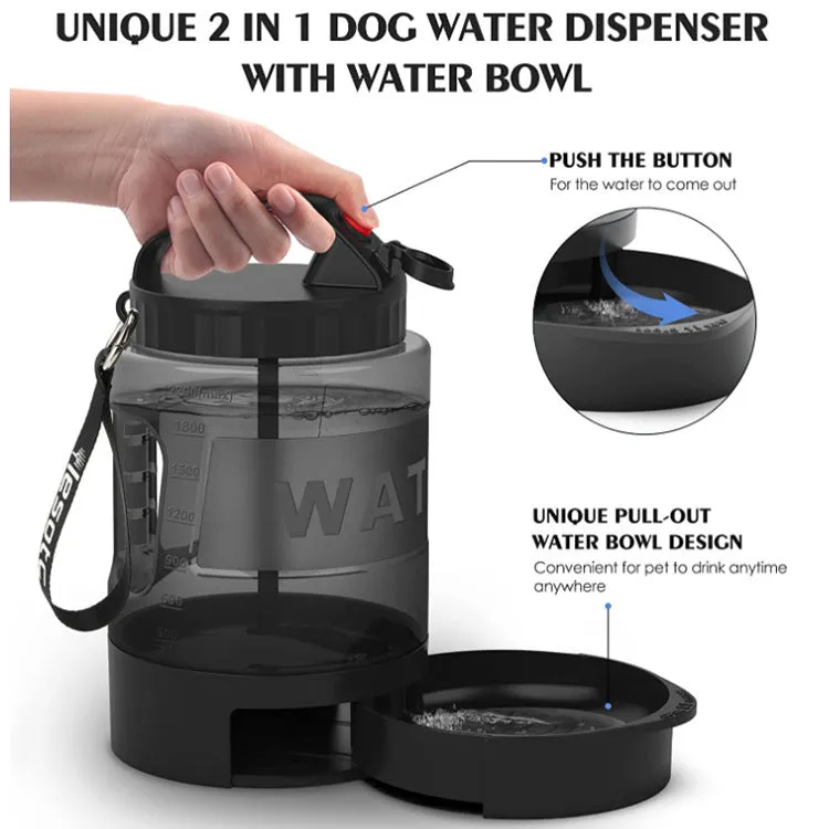 Black large capacity drinking water bottle for dogs and cats made of silicone and plastic, portable design
