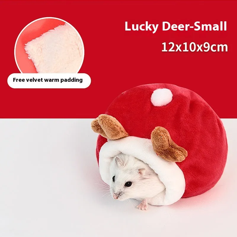 Rabbit anti-bite warm cotton pet nest for hamsters, 12×10×9cm, grey and white fabric bed