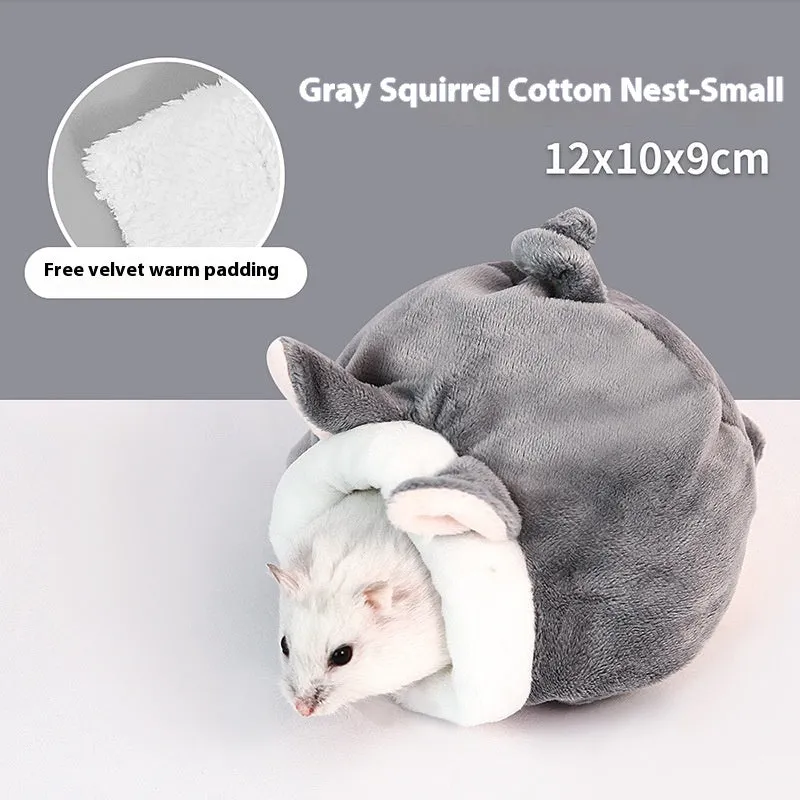 Rabbit anti-bite warm cotton pet nest for hamsters, 12×10×9cm, grey and white fabric bed