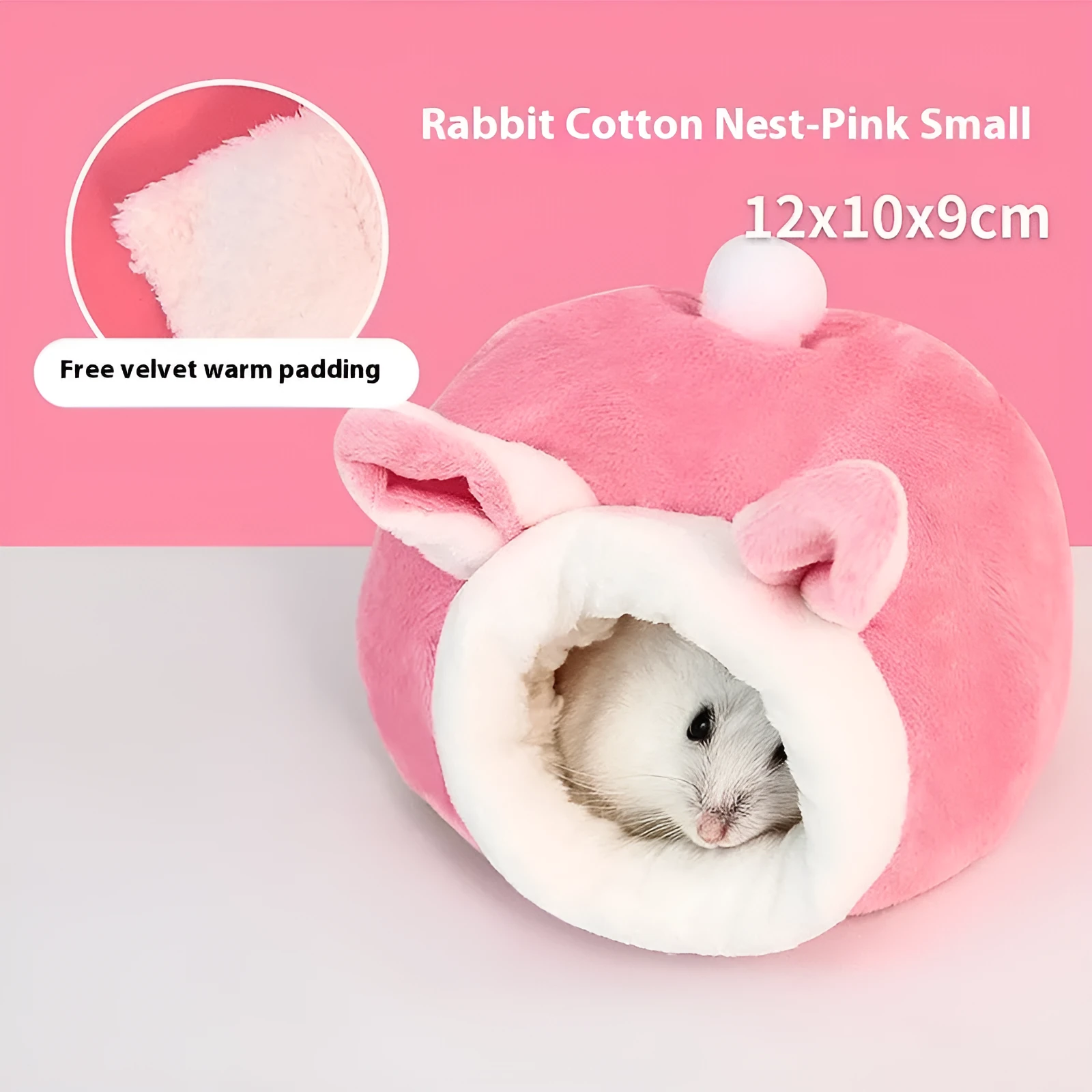 Rabbit anti-bite warm cotton pet nest for hamsters, 12×10×9cm, grey and white fabric bed