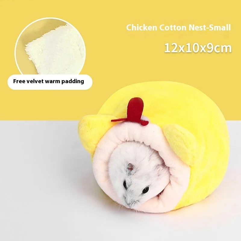 Rabbit anti-bite warm cotton pet nest for hamsters, 12×10×9cm, grey and white fabric bed